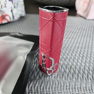 Dior Pink Quilted Lipstick Case with Silver Hardware